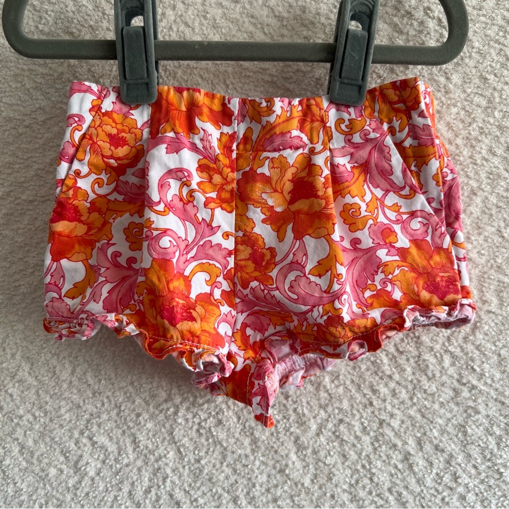 Janie And Jack Toddler Orange Pink Floral Side Zipper Shorts Size 12-18 Months‎
